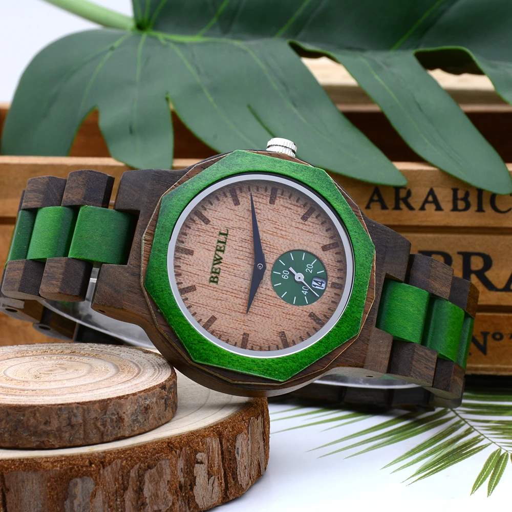 Custom Logo High-Tech Dyed Color Wooden Chronograph Watch for Men Luxury  Quartz Wrist Watch with Steel Case China Movement