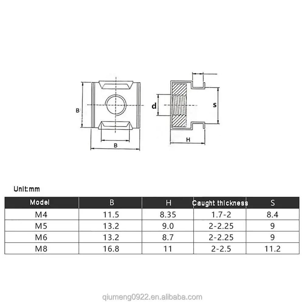 Cage Nuts M5 M6 Carbon Steel Zinc Plated Square Floating Cassette Nut