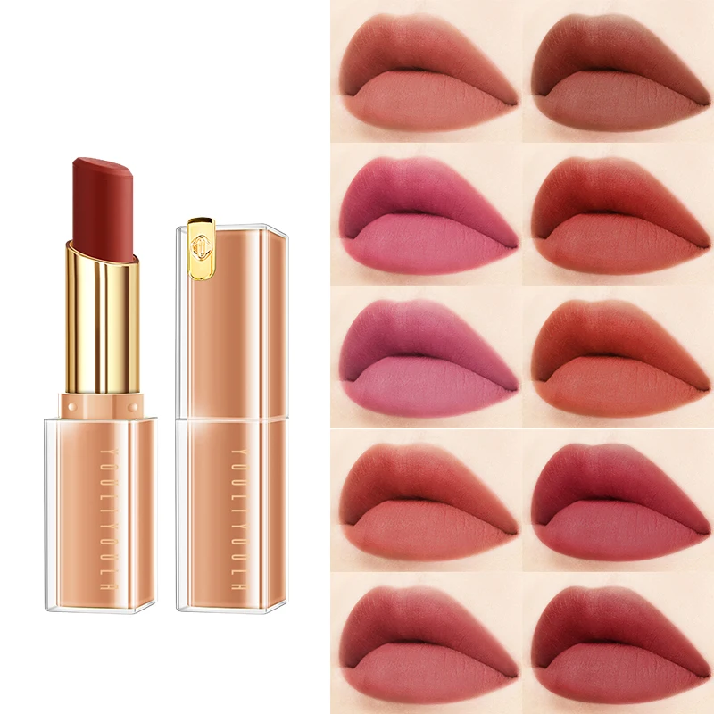 Free Sample Natural Beauty Top Lady Lipstick Water Proof Lightweight Soft Cruelty Free Hot Sales 10 Colors