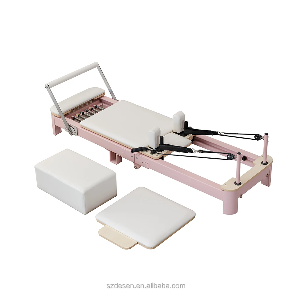 Pink Foldable Aluminum Alloy Pilates Reformer with 304 Stainless Steel Parts for product detail 3