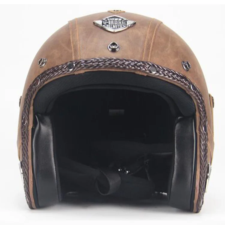 brown leather covered motorcycle helmets Vintage Helmet  German Style (DOT) Unique Vintage style and strong structure High Quality Adult PU Leather