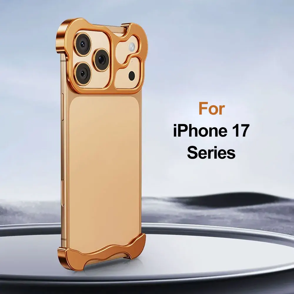 For Metal Corner Shockproof Waterproof Magnetic Case for 17/Air 16 Pro Max Frameless Phone Cover Metallic Design