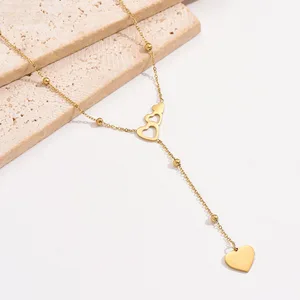 Europe United States  New Fashion Double love Heart-shaped Stainless Steel Necklace Simple Niche Design Versatile Personality
