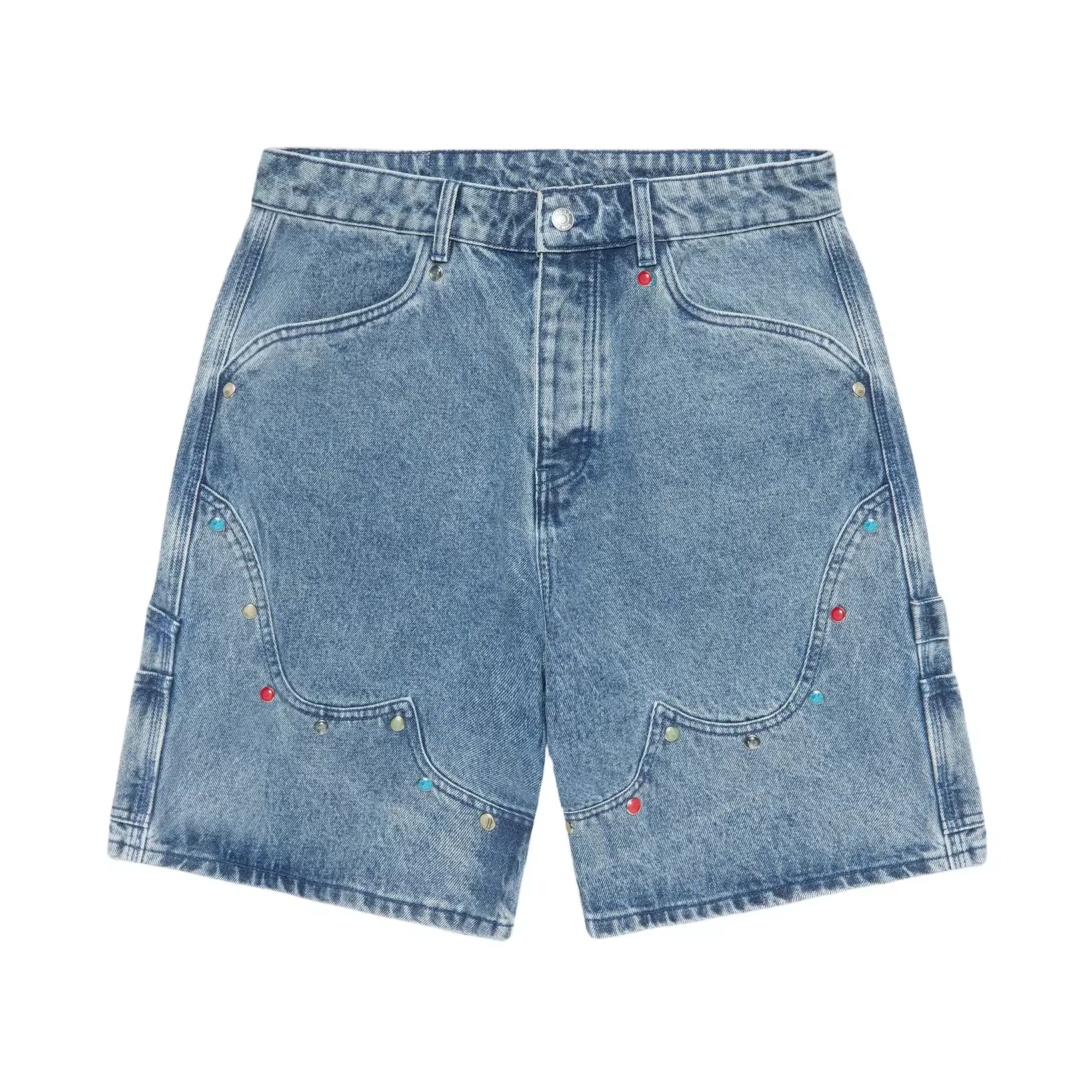 Indigo Acrylic Stone Rivets High Designer Carpenter Denim Shorts