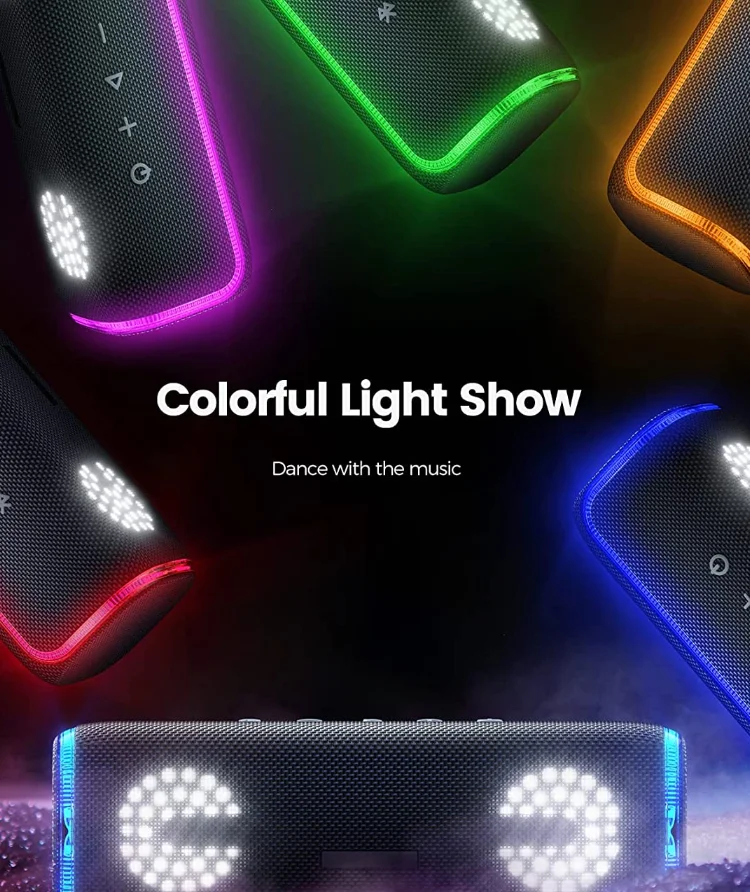 Latest Sound Box  F9 Waterproof Wireless BT Audio Speaker with Colorful Light Strap and Drum Beats Function