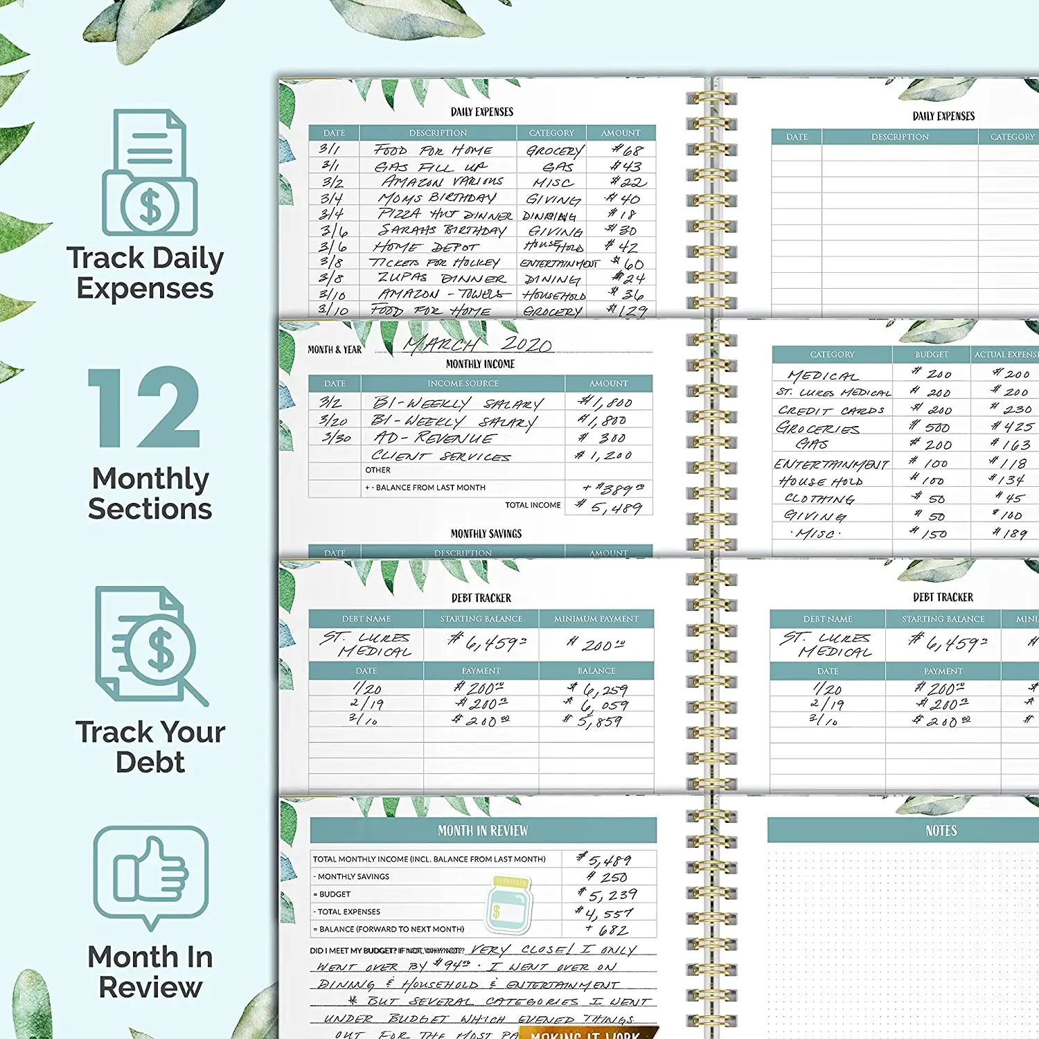 Financial Planner Organizer Expense Tracker Notebook Journal Budget Book