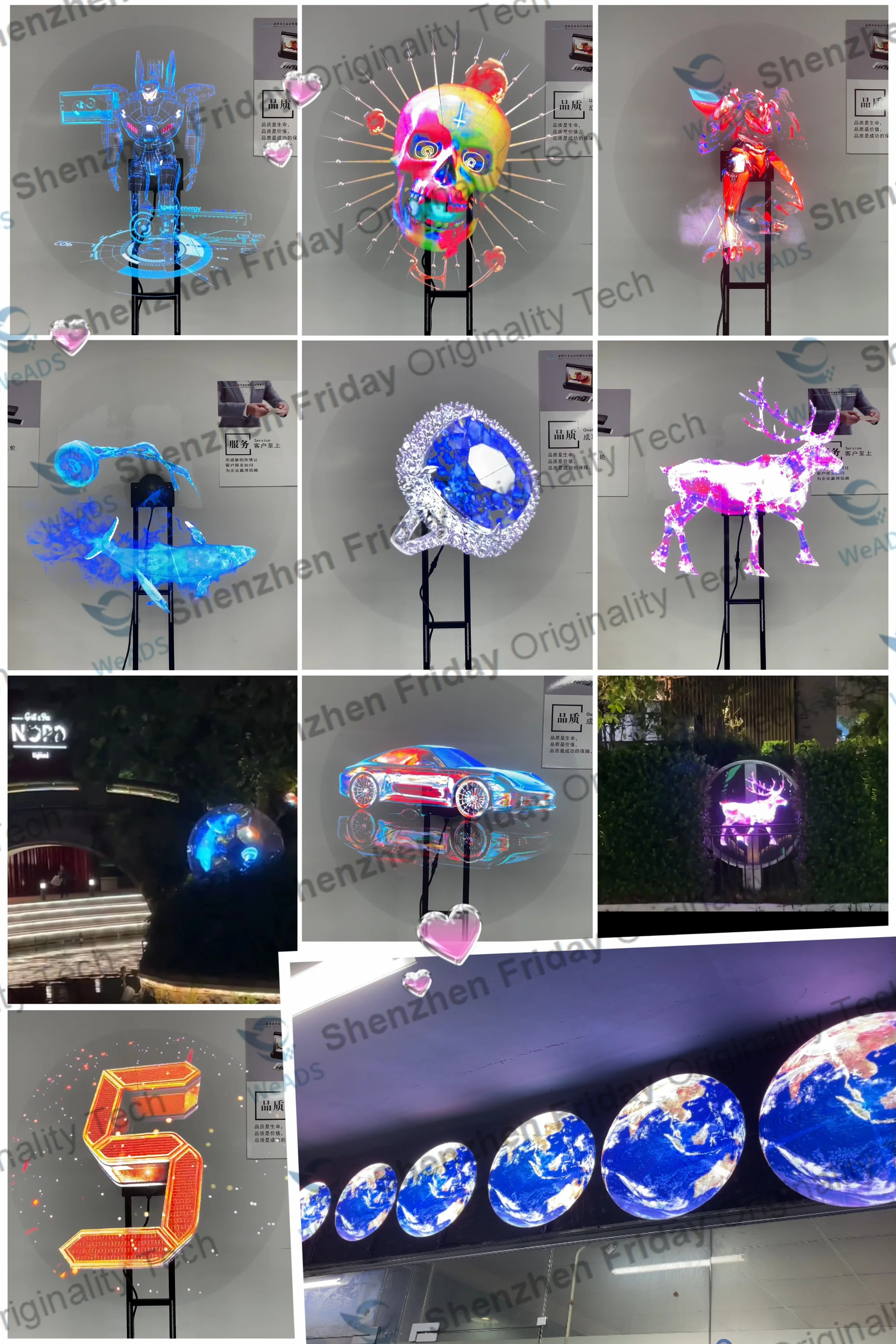 Naked Eye 3D Display Holographic Projector Fan 3D Hologram Spinning  Advertising Machine 40cm Ultra Thin WIFI APP Control Led Fan