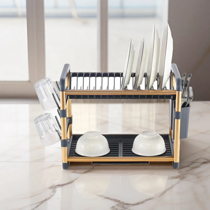 Detachable Tier Gold Aluminum Dish Rack Rust Proof Dish Drying