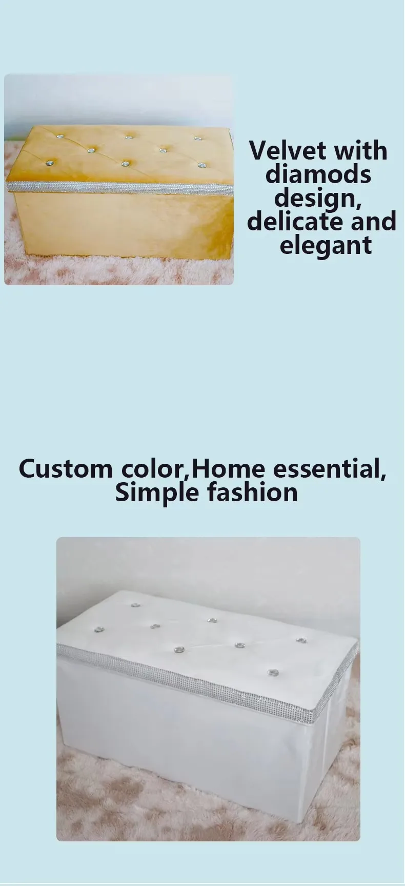 Modern Velvet Folding Ottoman Bench Foldable Storage Stools Collapsible Ottomans Box for Living Room Furniture details