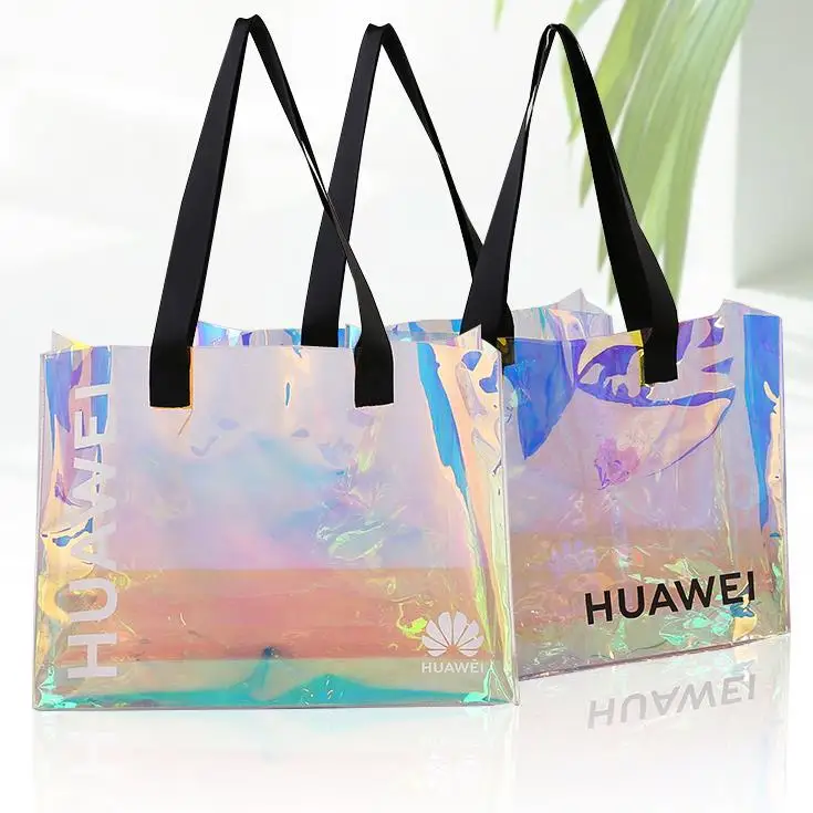 Custom Fashion Iridescent Clear Pvc Hologram Holographic Tote Shopping ...