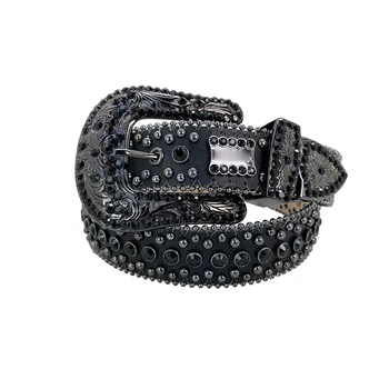 Black for bb simonaw Rhinestone Men Belts Crystal Crafts Crocodile grain Belts for men in pu leather