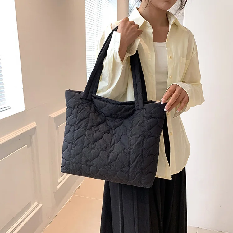 Travel Shoulder Nylon Puffer Bag Winter Quilted Puffy Puffer Tote Bags for Women