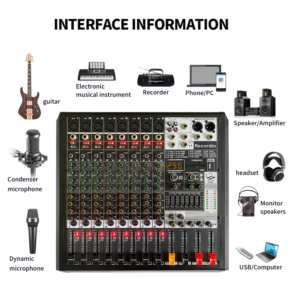 Recordio GAX-MD8 Pro 8チャンネルDJコントロール 256 DSPリバーブ