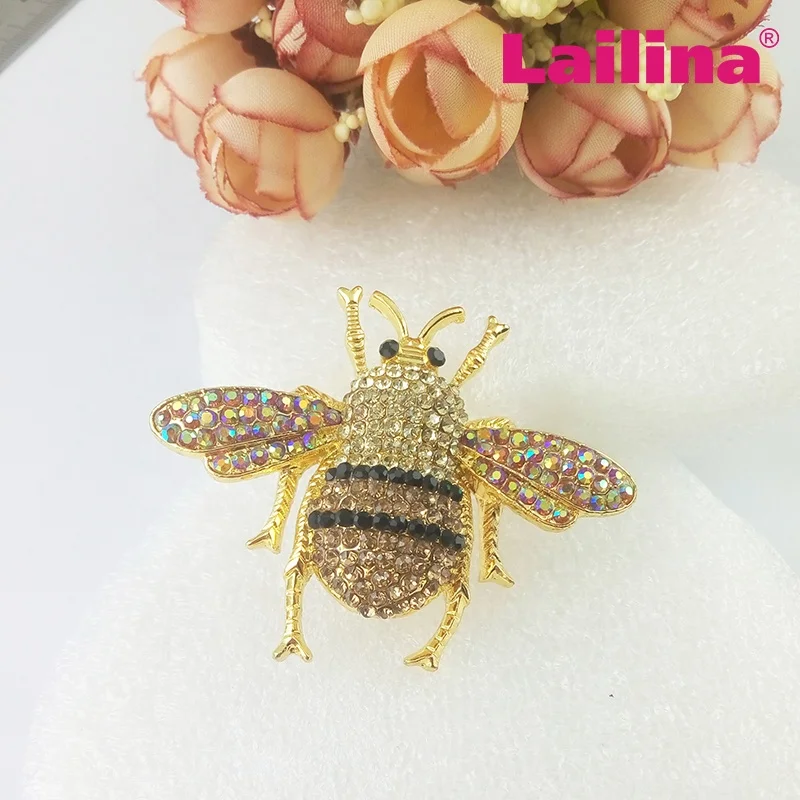 Vintage Gold Plated Bumble Bee Brooch Pin Bee Rhinestone Broaches