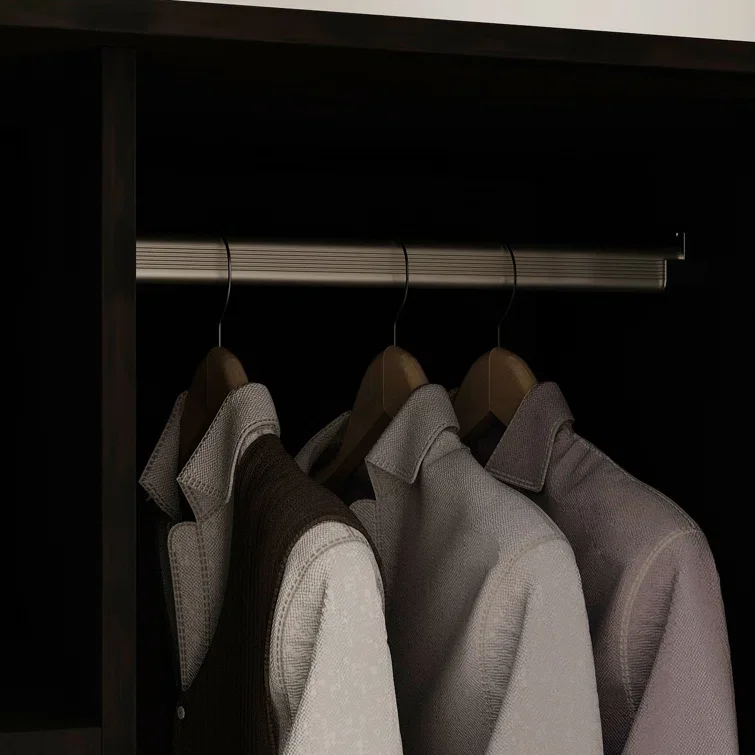 Modern Wooden Bedroom Furniture Clothes Organizer Wardrobe Closet Storage Cabinet Armoire with Glass Partitions and Clothes Rail