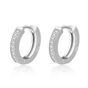 Luxury 12mm Rhodium Plated Silver Hoops | Elegant Front Cubic Zirconia Setting | Hypoallergenic Gift Boxed Earrings
