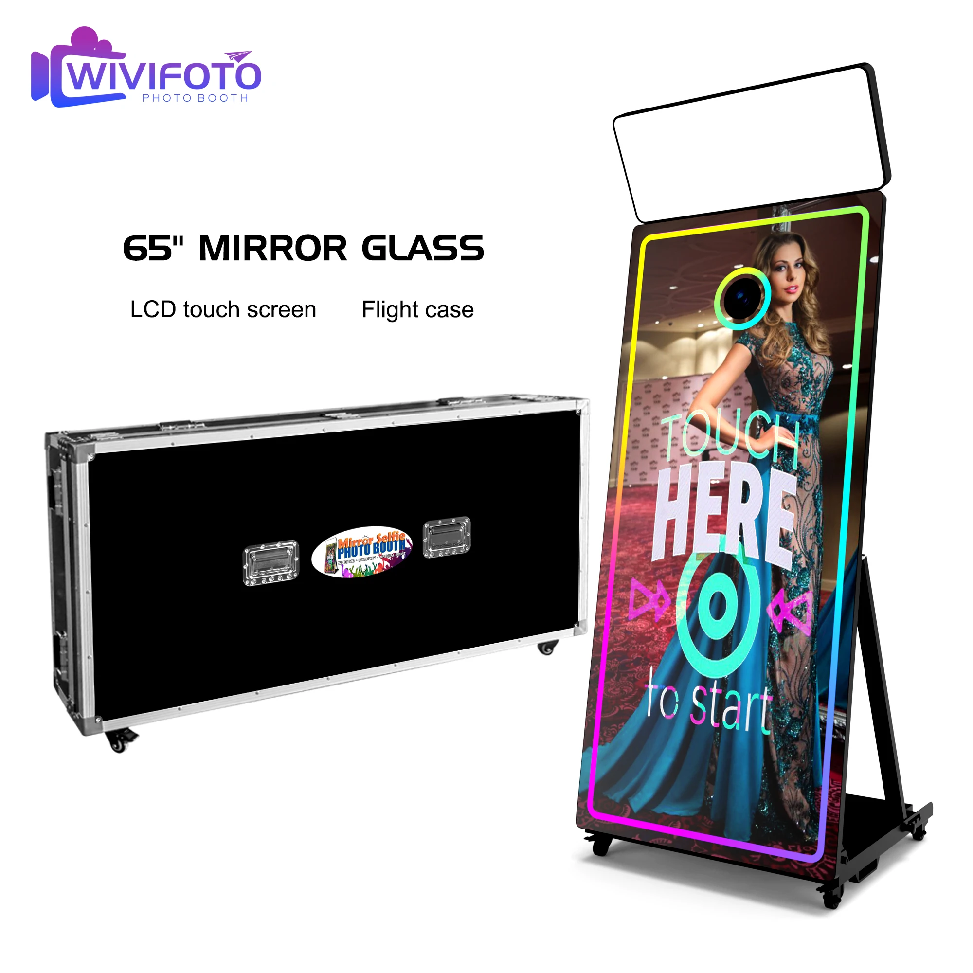 White Color Interactive Self-service Magic Mirror Photo Booth With Printer and Camera 10-point Touch Photo Booth