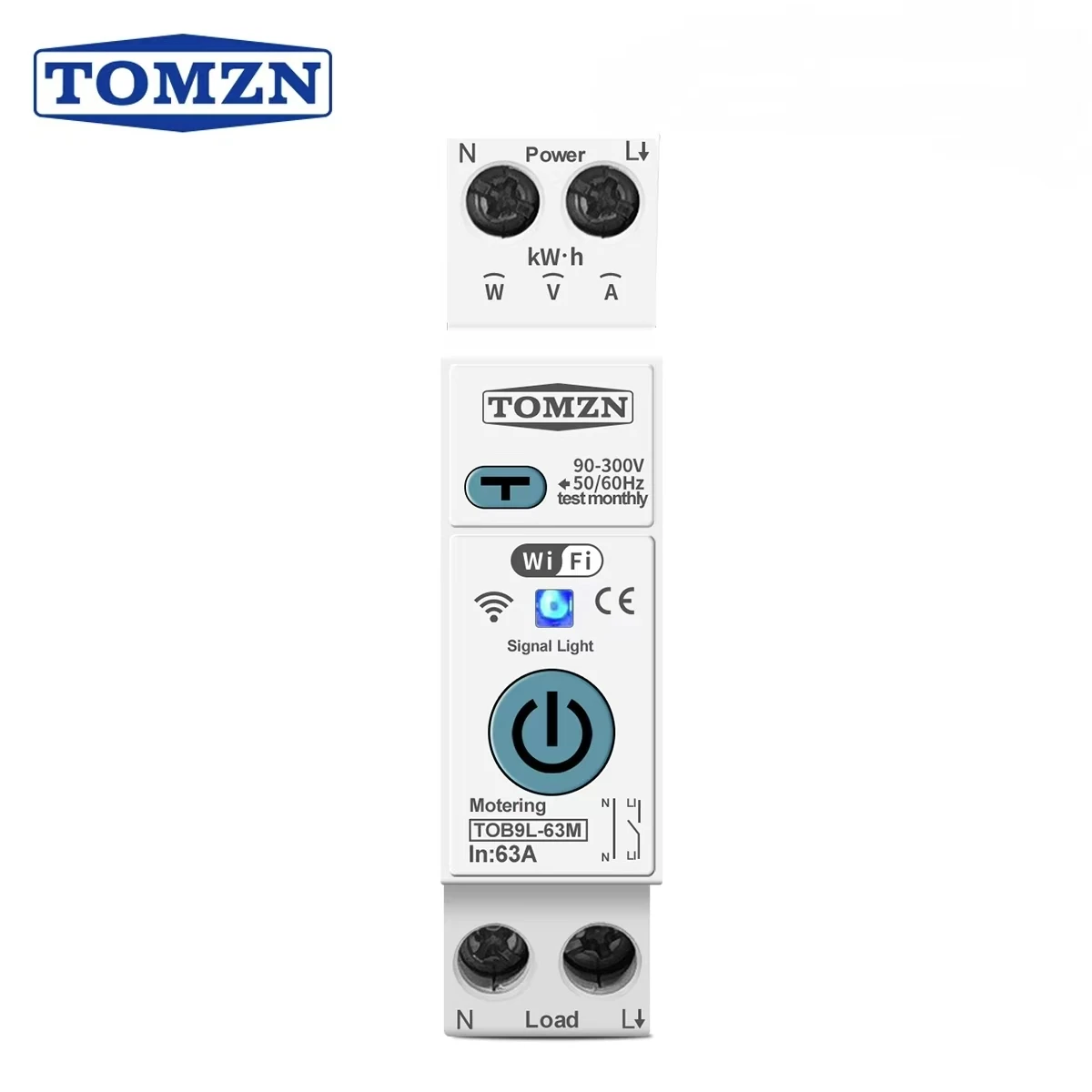 TOMZN TUYA  1P+N 63A WIFI Smart Switch Energy Meter Metering Circuit Breaker Voltage Current Leakage protection Relay MCB