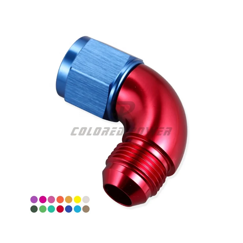 -8 AN Male To -8 AN Female 90 Degree Swivel Adapter Fitting - Full Flow, Black Anodized