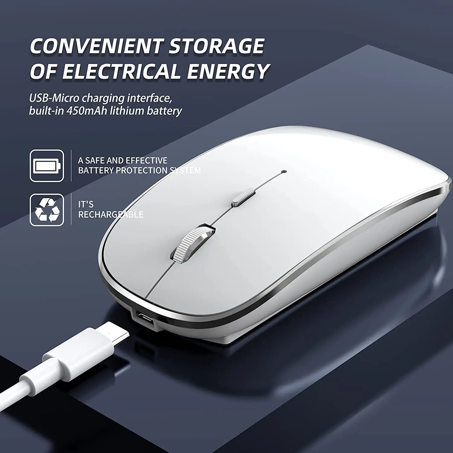 Mouse Wireless 2.4G Ricaricabile, Mouse Senza Fili Silenzioso Ed Ultrasottile Co Mouse Wireless 2.4G Ricaricabile, Mouse Senza Fili Silenzioso Ed Ultrasottile Co