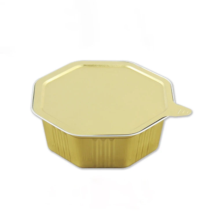 Food Grade Sealing One Time 3003 Octagon Mold Smoothwall Food Packing Container 1080ML Gold Disposable Aluminum Foil Box