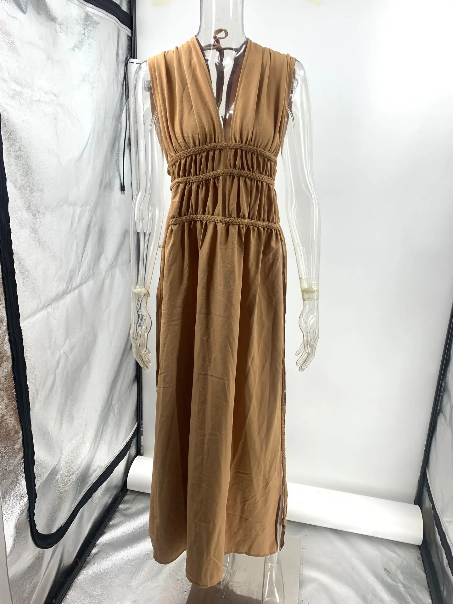 chinese dress ladies One Shoulder Braid Detail Strap Maxi Dress