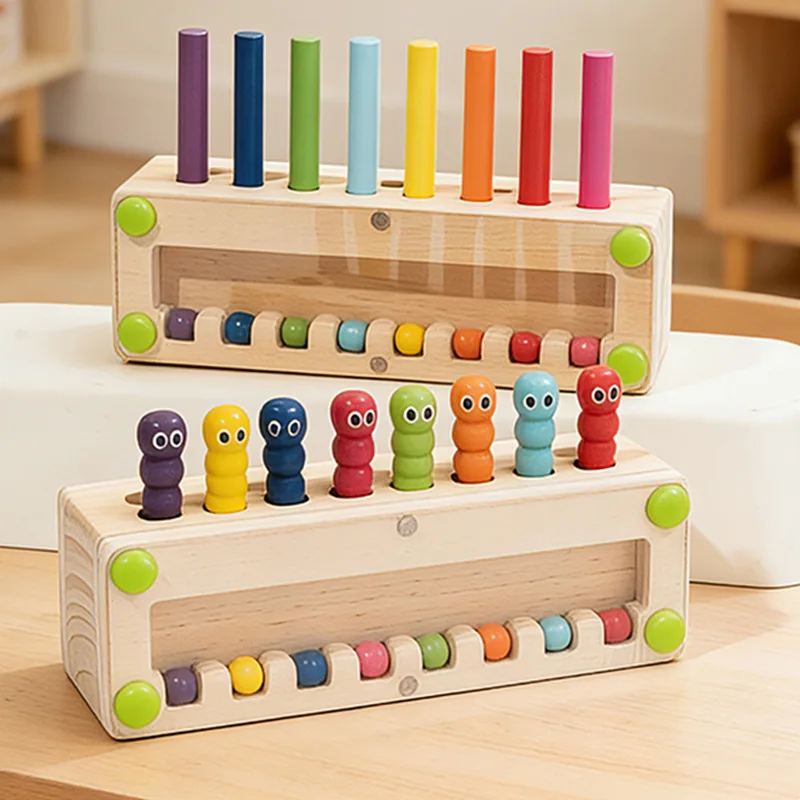 Qiaike Frühkindliches Gedächtnis-Challenge-Spiel – Farbzuordnungsspiel mit Raupe – Unterhaltsames Familienspielbrett – Holzspielzeug für Kinder im Alter von 2 bis 6 Jahren