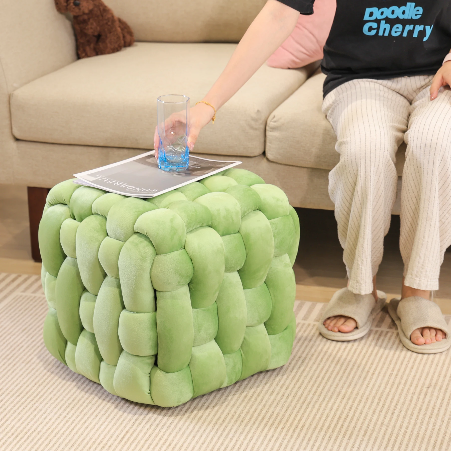Nordic Light Luxury Handmade Original Woven Sofa Stool Living Room Home Bedroom Creative Shoe Stool Low Dressing Stool