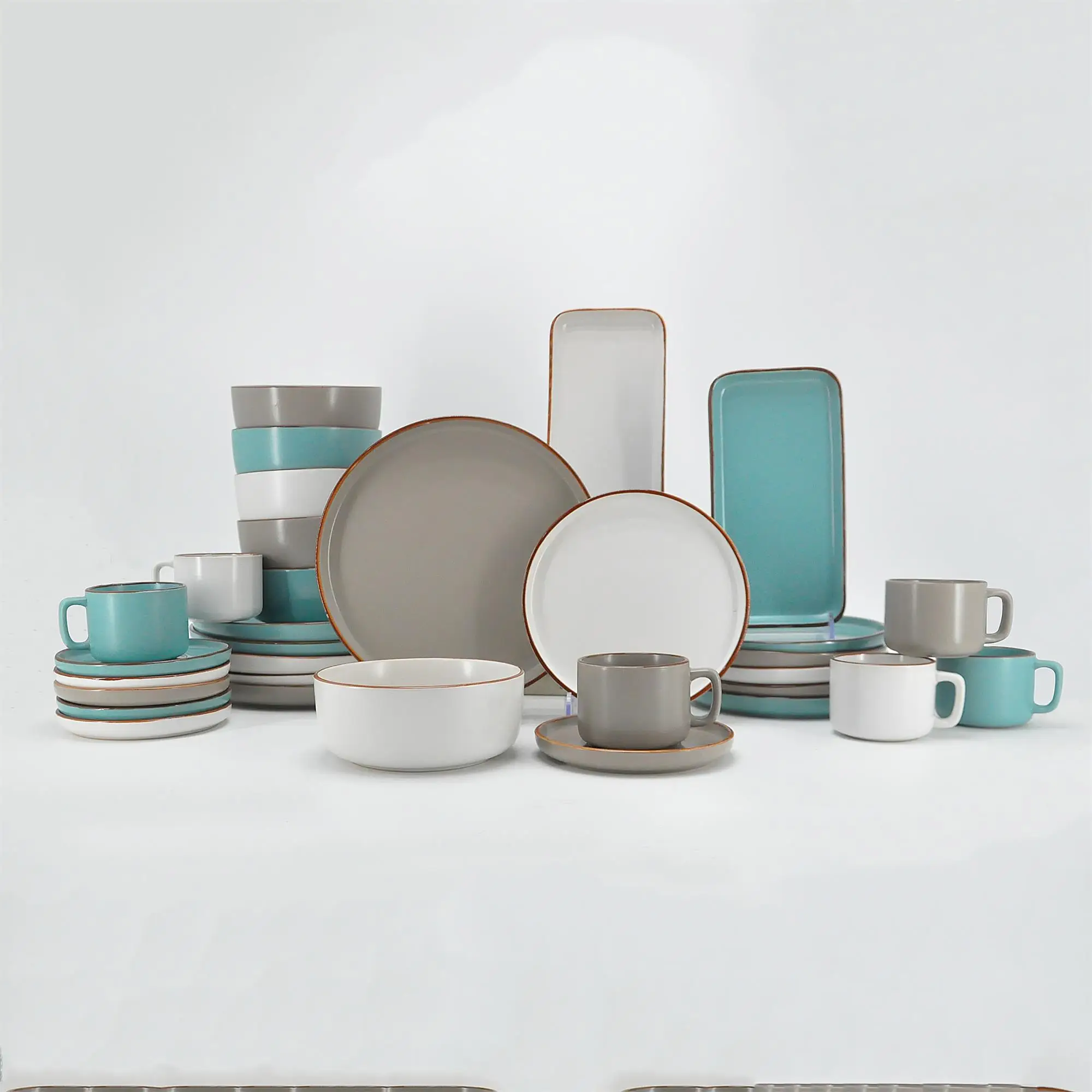 32 Piece Sample Available New Design Color Glzaed 32 Pcs Ceramic Dinnerware Dinner Bowl and Plate Set Tableware Ceramic