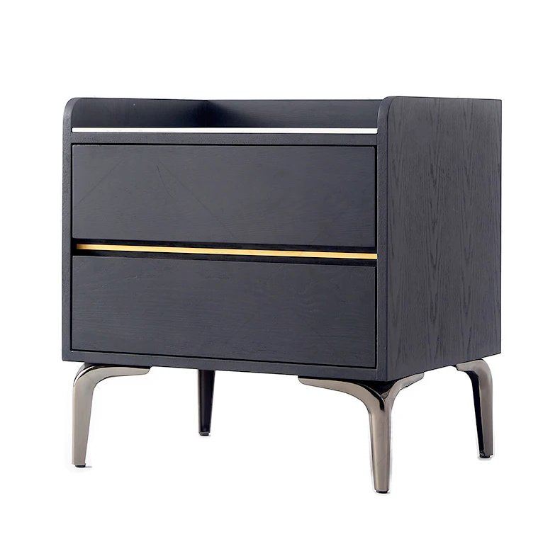 Bedroom Furniture Stone Top Two Drawers Modern Wood Bed Side Table