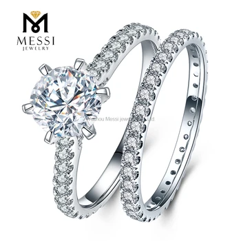Fassion Jewelry 18K Gold Diamond Ring Set 1.5ct H VVS2 Round Brilliant Cut Lab Grown Diamond Engagement Ring