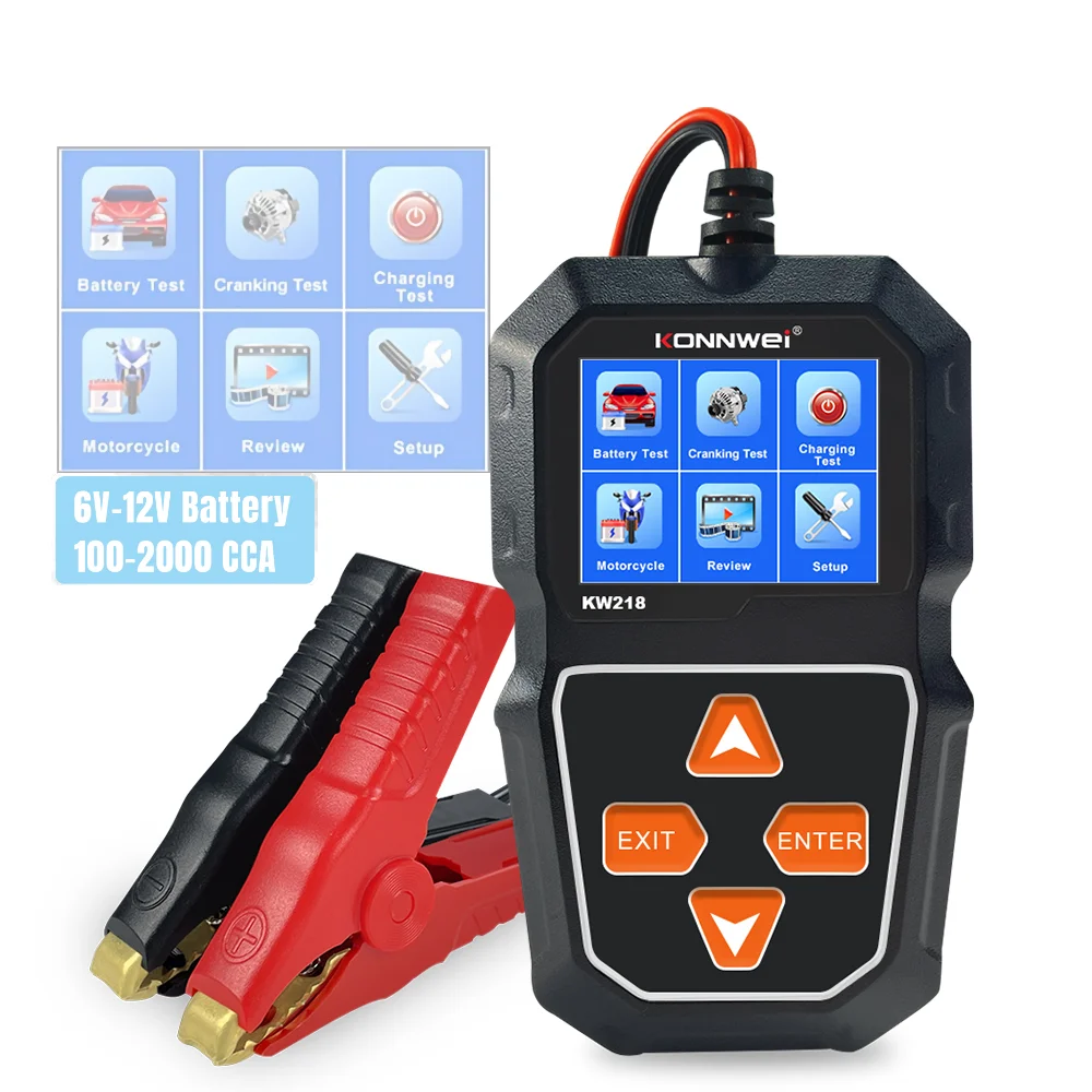 KONNWEI Motorcycle Car Battery Testing Tool KW218 6V 12V Auto Battery Health Diagnostic Tester for AGM GEL Flooded Battery