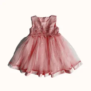 Fancy Summer Formal Baby Girl Knee-Length Chiffon Solid A-Line Eco-Friendly Breathable Dress Bows Ruffles Sleeveless Toddler