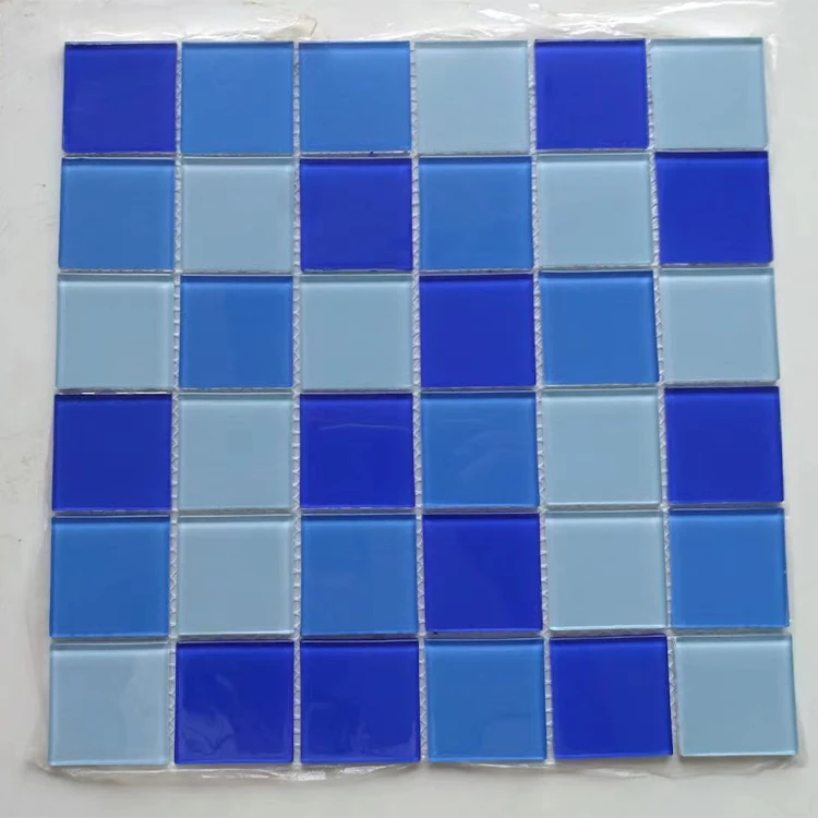 Three colors sky blue mixed glass mosaic tiles for bathroom wall and swimming pool