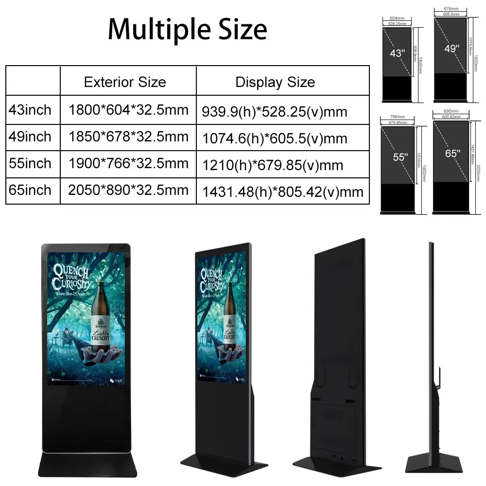Indoor Interactive Kiosk LCD Signage Floor Stand Touch Screen 43 55inch Vertical Digital Signage Full HD LCD Advertising Screen