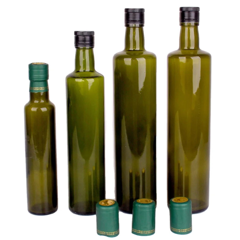 250ml 500ml 750ml 1000ml 1 Liter Empty Marasca Edible Oil Bottle Green Glass Olive Oil Bottles with Lid