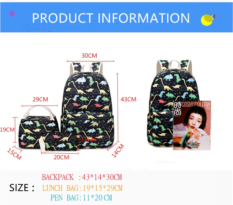 Wholesale Waterproof School Bag Set Kids Bagpack 3-piece Backpack With Lunch Bag for Boys Teenagers
