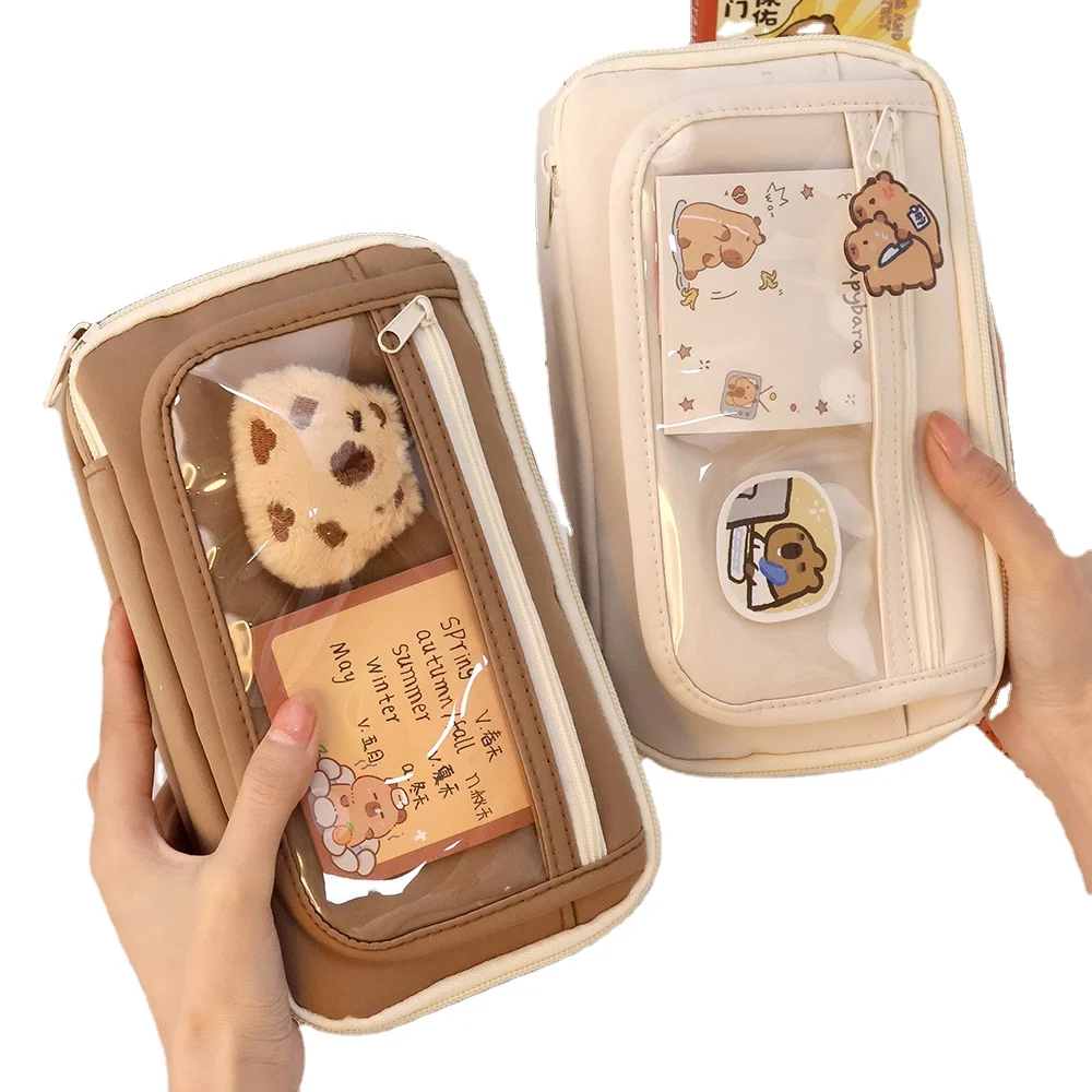 Wholesale Kawaii Multi-layer Large Capacity Cute Schoolbag Pencil Case Simple Girl Korean Stationery Pencil Case Pouch