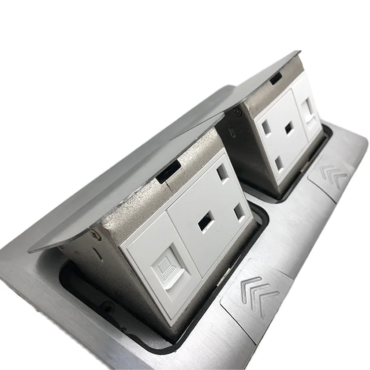 Office Home UK Power Pop-up Floor Outlet Plate Duplex Ground Outlet Data Socket Receptacle Computer Aluminum Alloy