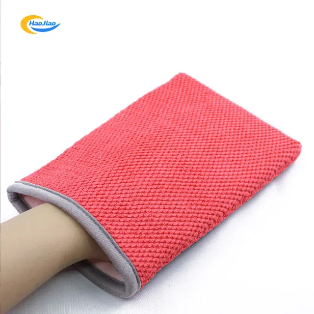 Red Color Mesh Pattern Medium Grade Safety Microfiber Clay Mitt for Car Washing