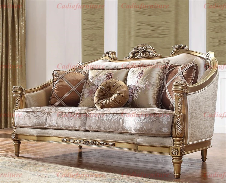 French Traditional Design Wooden Carved Fabric Sofa Sets Luxury Living ...