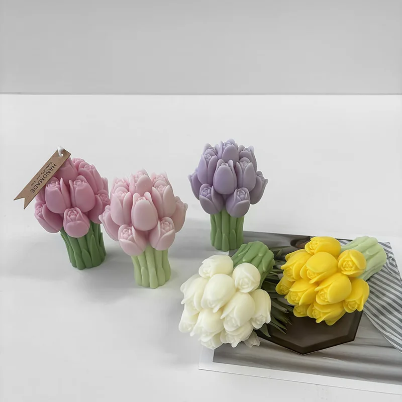Tulip Bouquet Silicone Mold Flower Aromatherapy Candle DIY Resin Plaster Ornament Mold Cake Tools supplier
