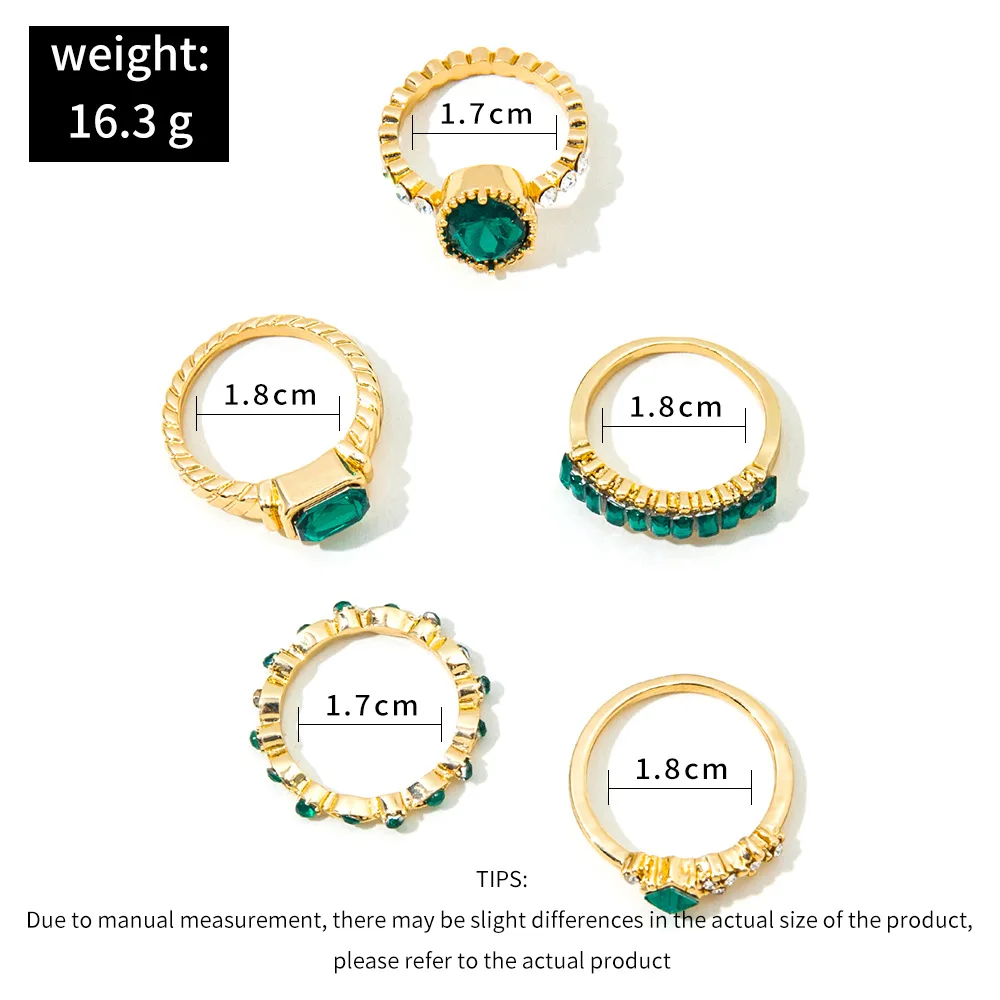 Alibaba Rings Vintage 5 Pieces Set Plated Silver Green Simulated Emerald Ring Sets ...
