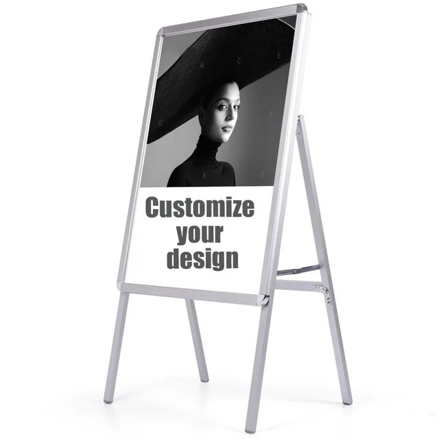 Customized folding windproof Waterproof A Frame Boards Durable Metal Sign Holder Reusable Restaurant Display Poster Stand