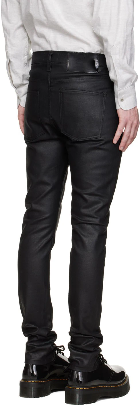 M12 Custom New Fashion High Quality Black Stacked Slim Skinny Stretch Vintage Waxed Denim Coated Denim Men's Jeans Pants