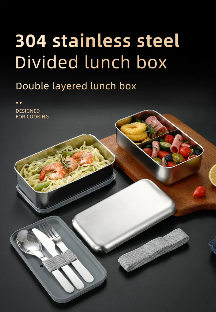 Stainless Steel Two Layer Bento Box Sus304 Lunch Containers Leakproof ...