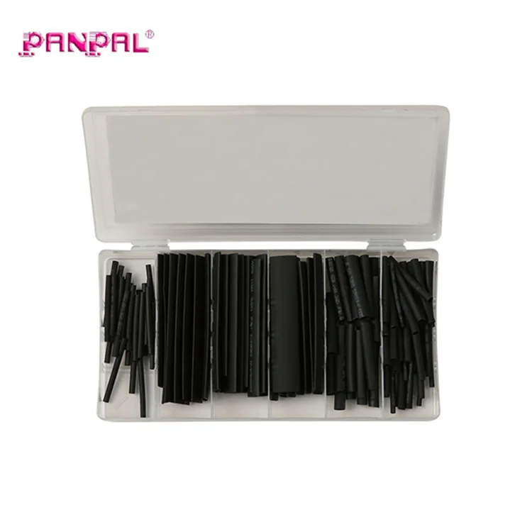 127 pc Heat shrink black PP plastic electrical wire tubing for assorted size