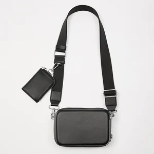 Wholesale Black Leather Rigid Multi Pouch Men's Crossbody Sling Shoulder Bag for Men