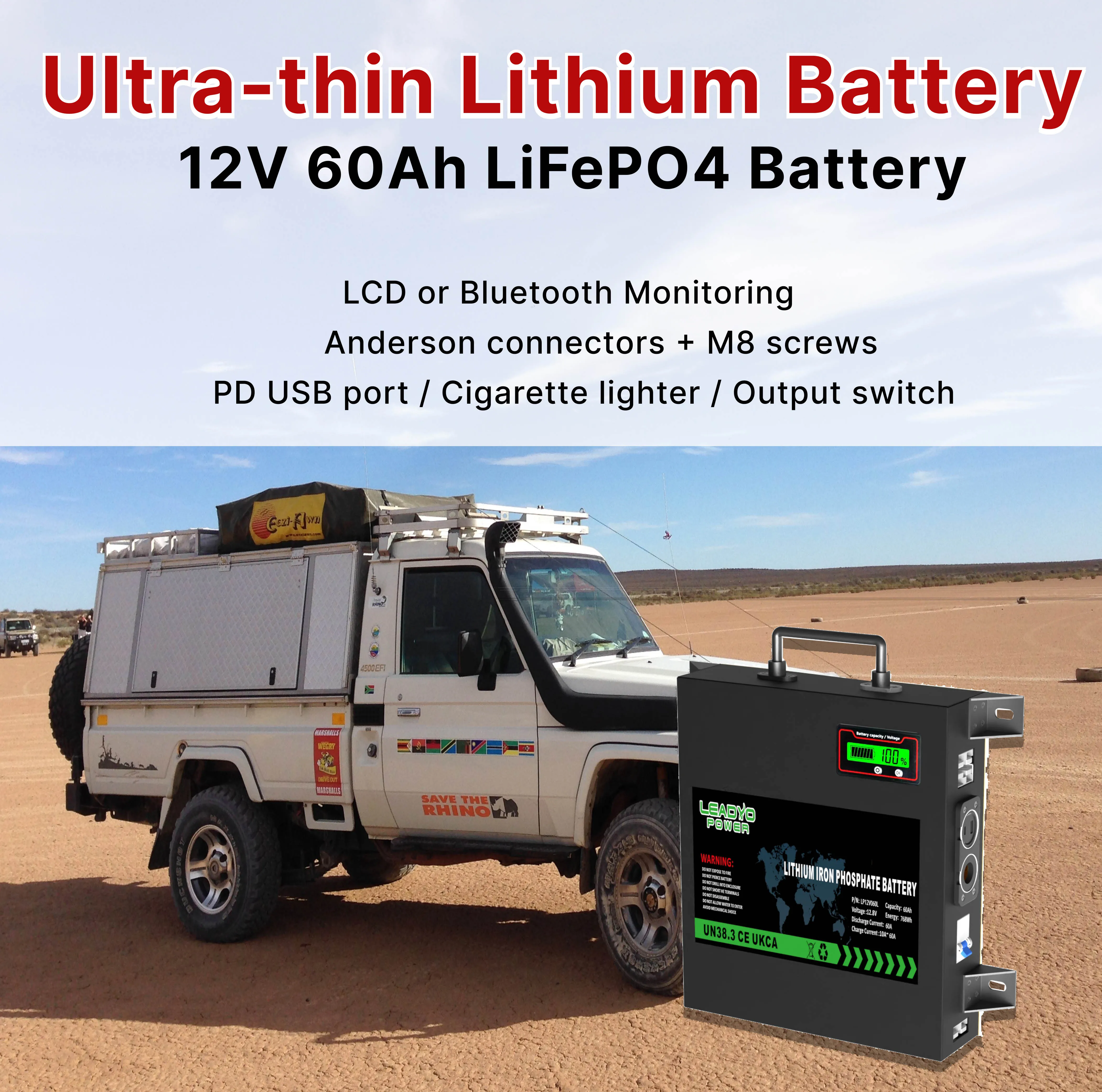12V Slimline Lithium Battery 12.8V 60AH Ultra thin LiFePO4 Batteries For 4WD Offroading Leisure Vehicles factory