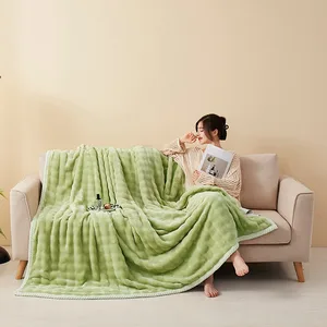 Luxury Heavyweight Winter Flannel Blanket Bubble Gray Faux Rabbit Fur Woven Technique Skin-Friendly High Quality Bed Cover